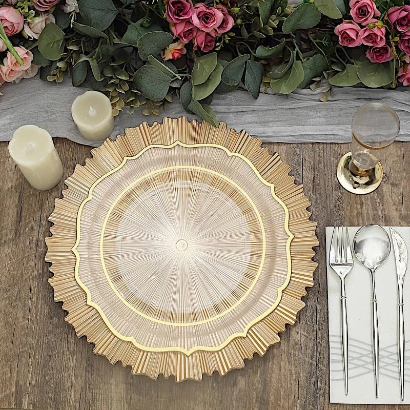 6 Metallic Gold 13 In Acrylic Round Charger Plates Sunray Design - Image 8