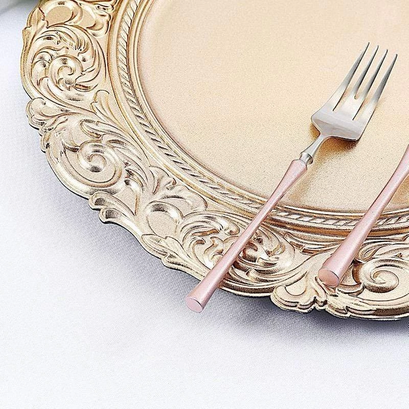 6 Pcs 14 In Metallic Round Baroque Plastic Charger Plates - Image 12