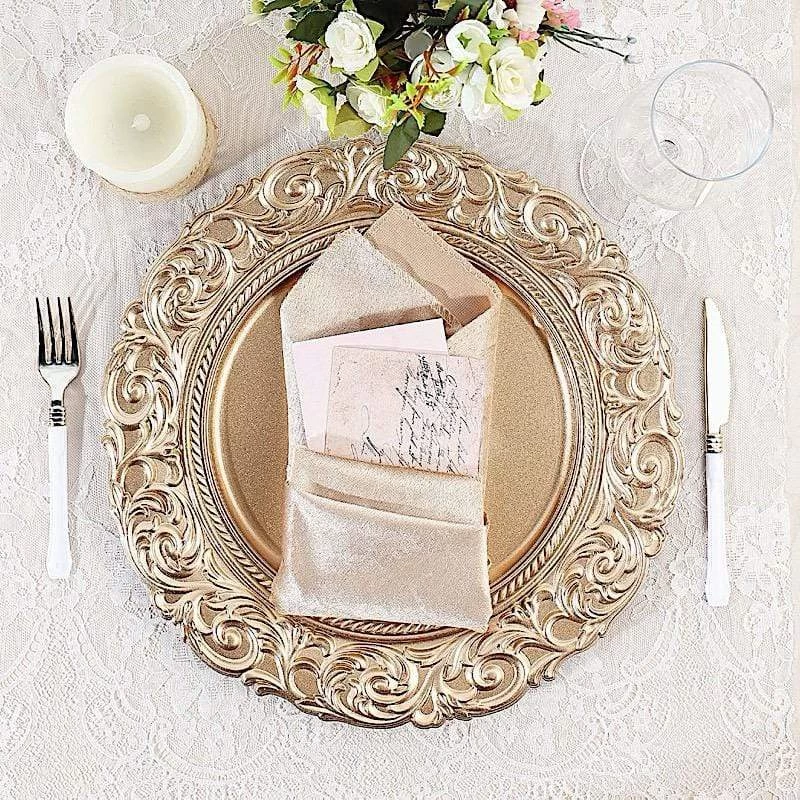 6 Pcs 14 In Metallic Round Baroque Plastic Charger Plates - Image 13