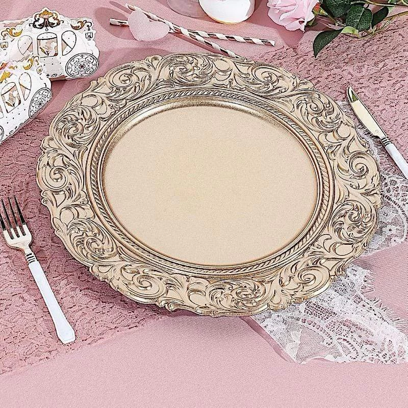 6 Pcs 14 In Metallic Round Baroque Plastic Charger Plates - Image 15