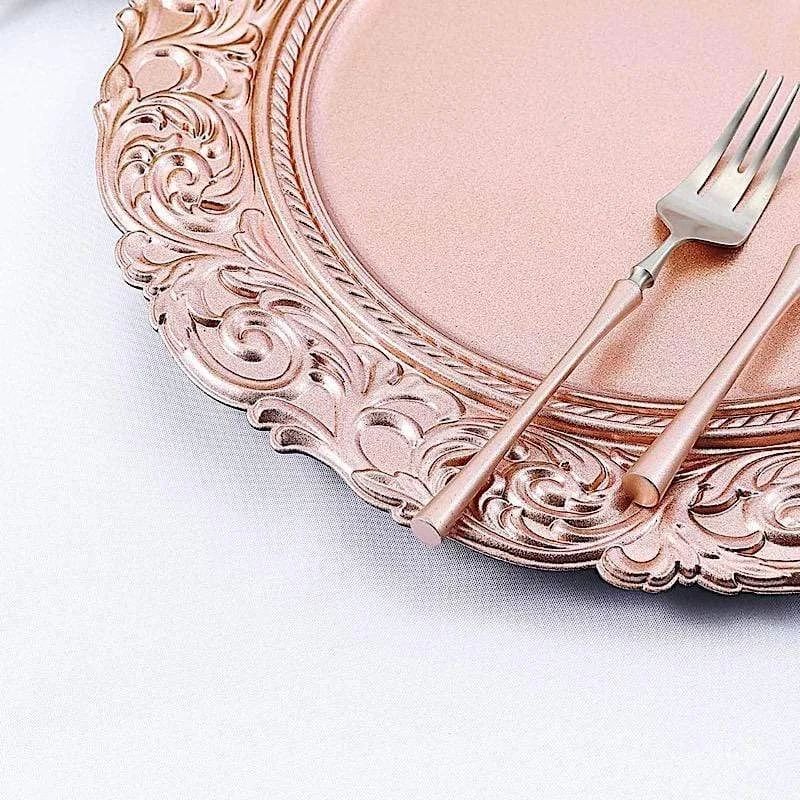 6 Pcs 14 In Metallic Round Baroque Plastic Charger Plates - Image 20