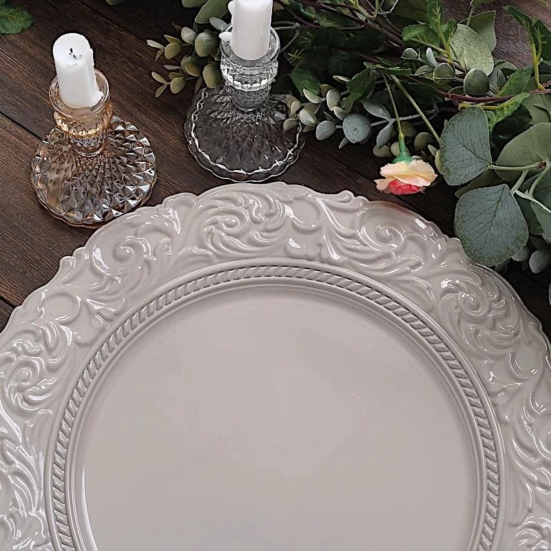 6 Pcs 14 In Metallic Round Baroque Plastic Charger Plates - Image 7