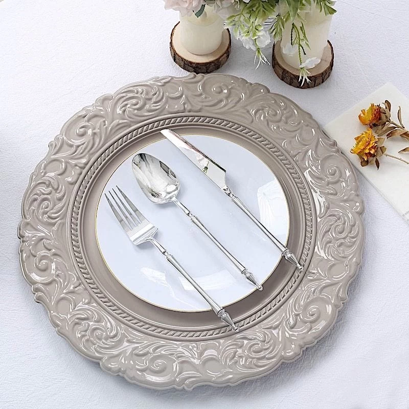 6 Pcs 14 In Metallic Round Baroque Plastic Charger Plates - Image 5