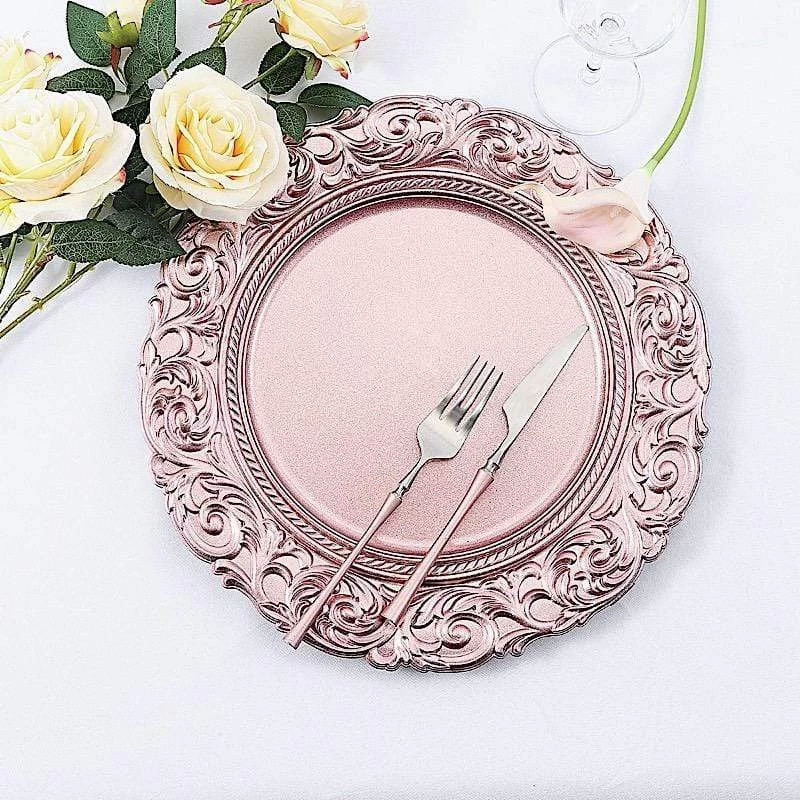 6 Pcs 14 In Metallic Round Baroque Plastic Charger Plates - Image 17