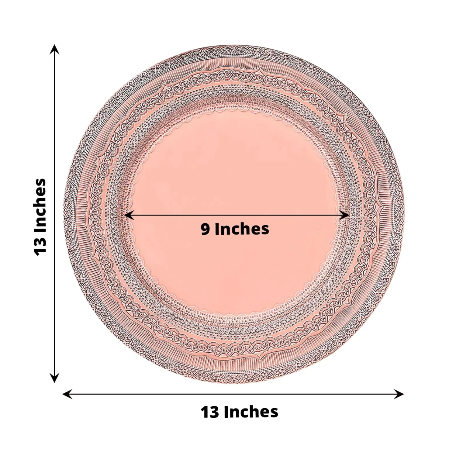 6 Round 13 In Acrylic Plastic Charger Plates With Lace Embossed Trim - Image 15