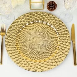 6 Round 13 In Plastic Charger Plates Peacock Pattern Serving Trays