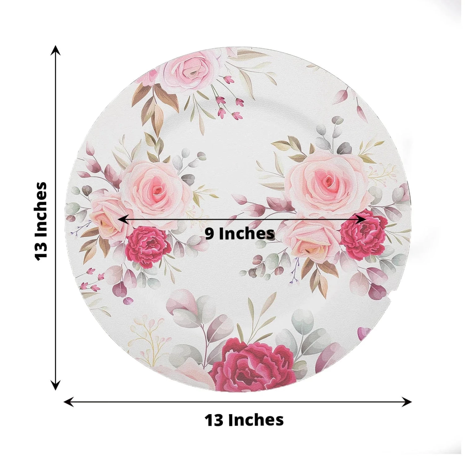 6 Round 13 In Plastic Charger Plates With Assorted Rose Flower Design - Image 4