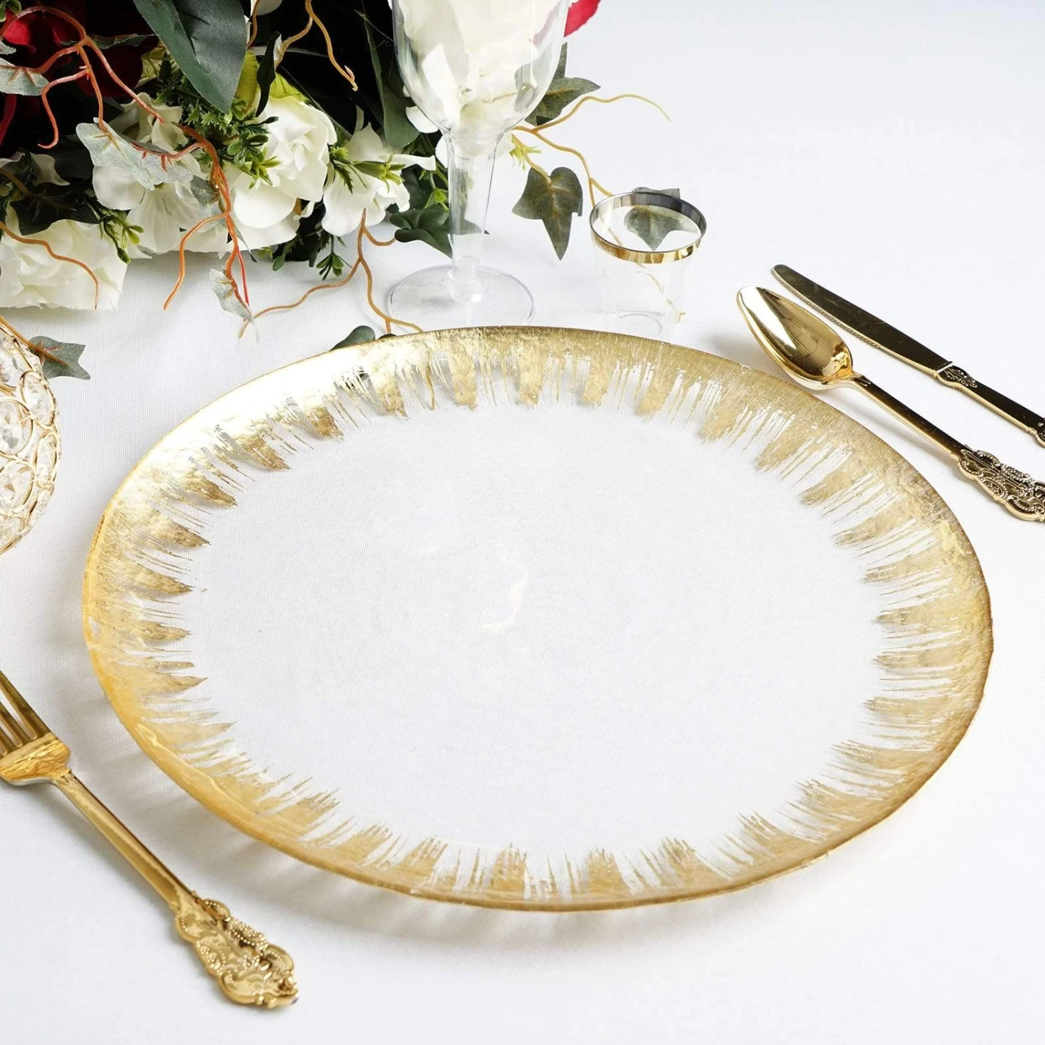 8 Pcs 13 In Rimmed Glass Charger Plates