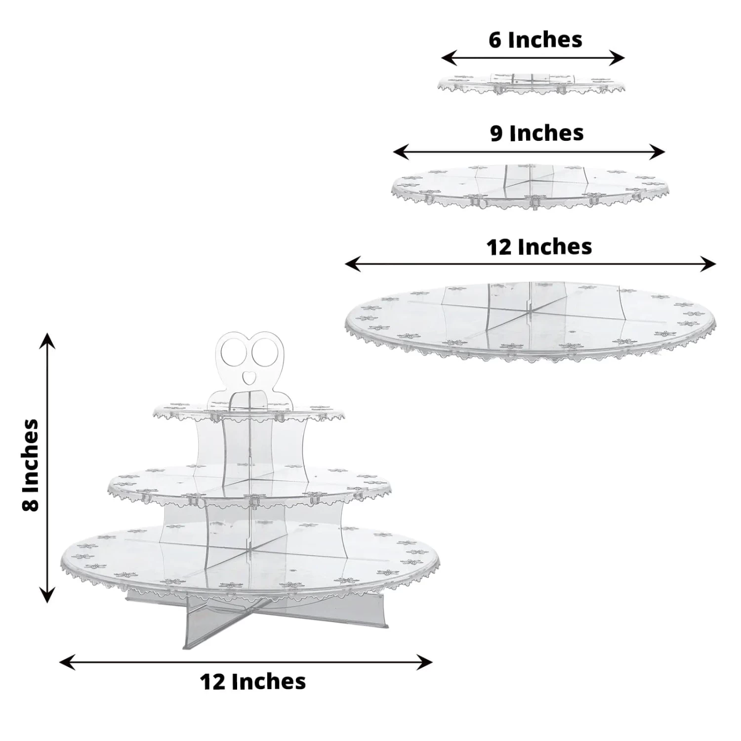 12 In Clear 3-Tier Round Plastic Cake Pop Holder Cupcake Dessert Display Stand - Image 4