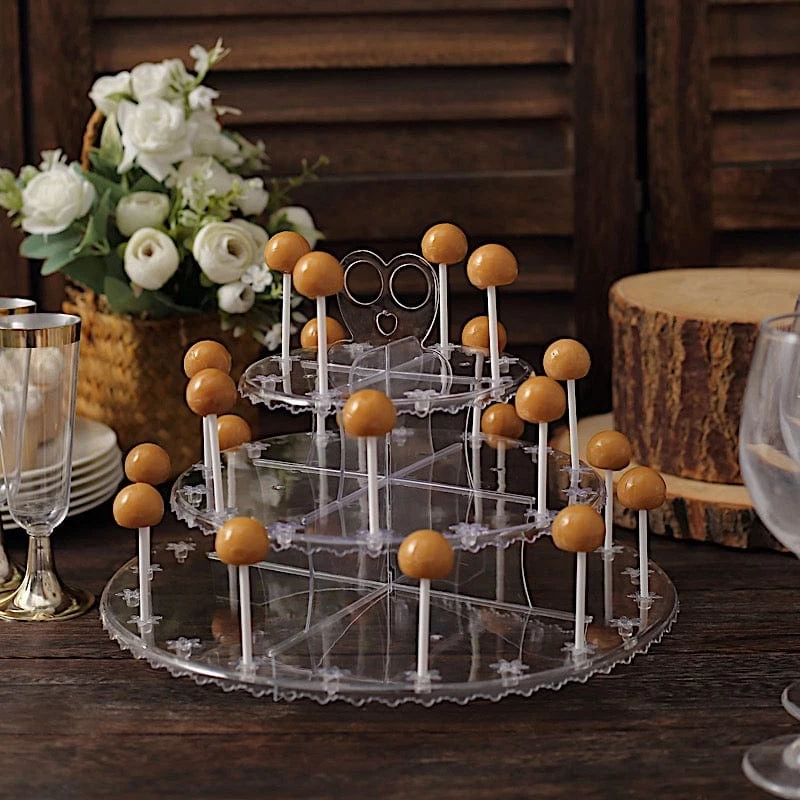 12 In Clear 3-Tier Round Plastic Cake Pop Holder Cupcake Dessert Display Stand - Image 7