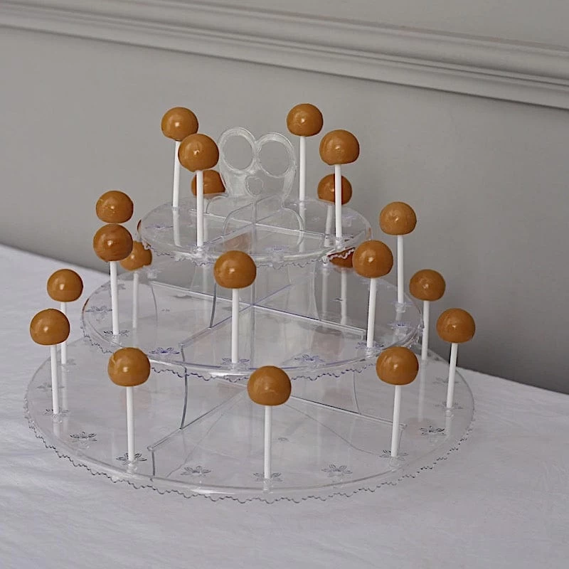 12 In Clear 3-Tier Round Plastic Cake Pop Holder Cupcake Dessert Display Stand - Image 8
