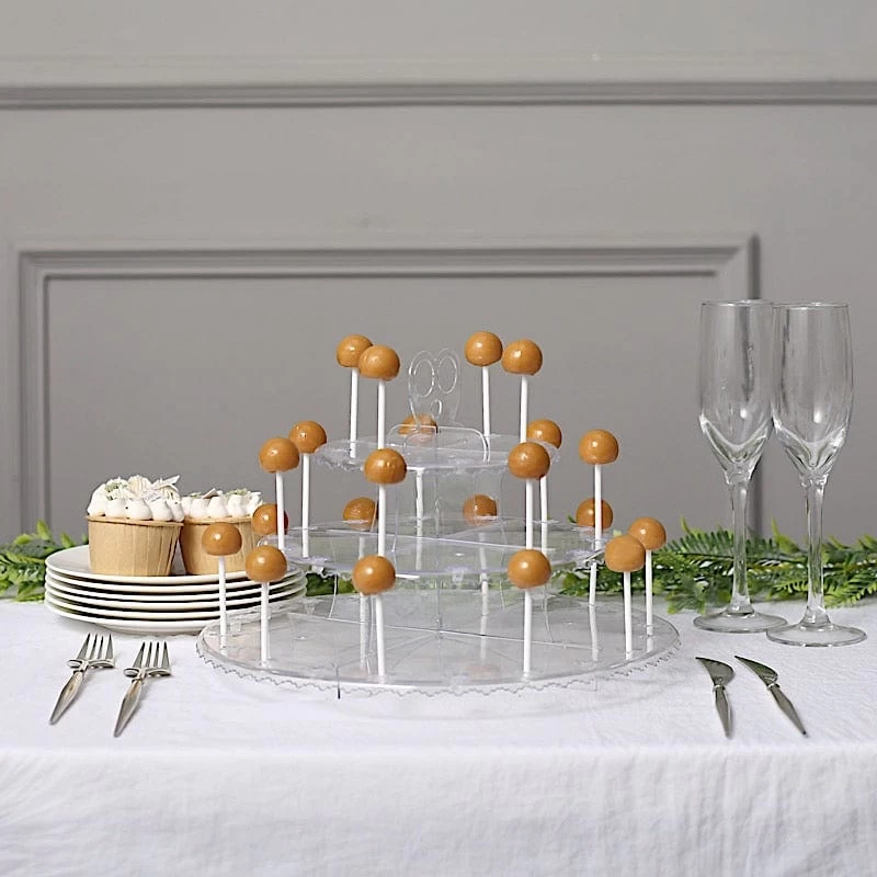 12 In Clear 3-Tier Round Plastic Cake Pop Holder Cupcake Dessert Display Stand - Image 6