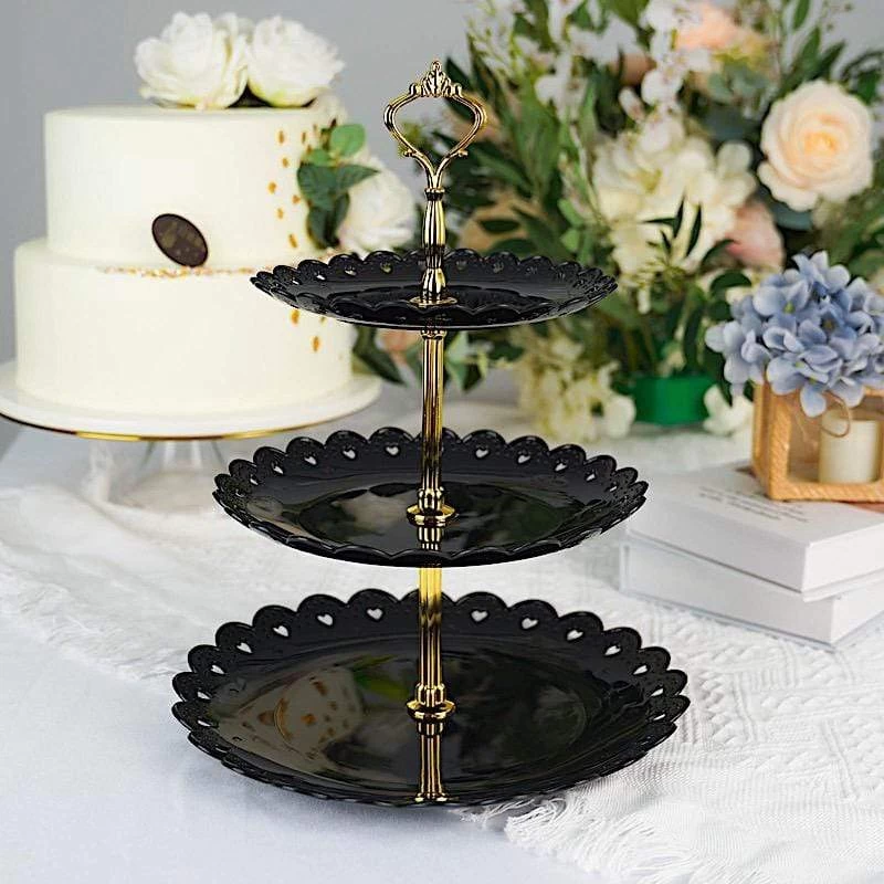 13 In Tall 3 Tier Plastic Cupcake Holder Round Dessert Stand With Hearts Trim - Image 2