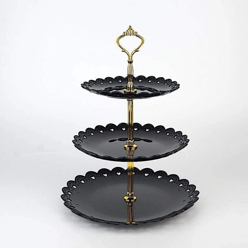 13 In Tall 3 Tier Plastic Cupcake Holder Round Dessert Stand With Hearts Trim - Image 4