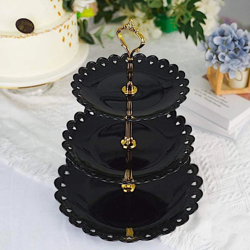 13 In Tall 3 Tier Plastic Cupcake Holder Round Dessert Stand With Hearts Trim - Image 5