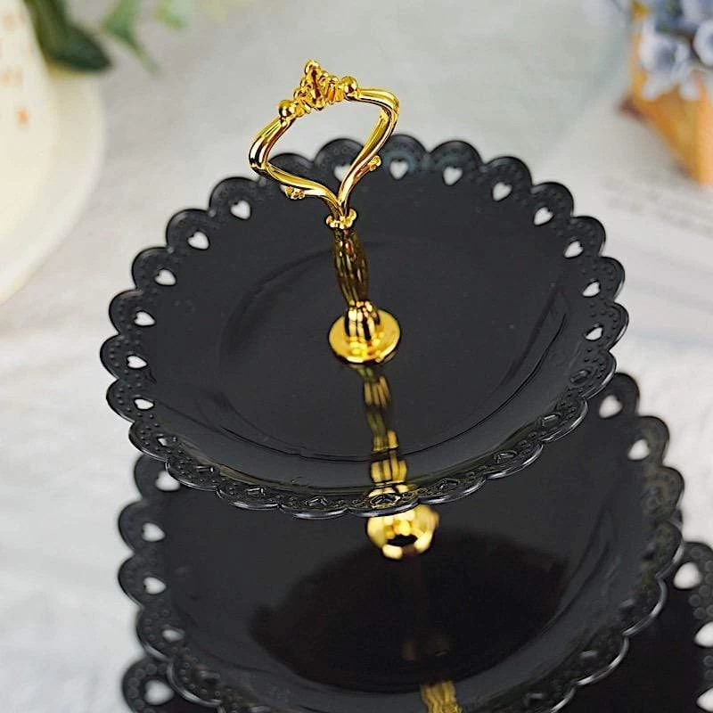 13 In Tall 3 Tier Plastic Cupcake Holder Round Dessert Stand With Hearts Trim - Image 6