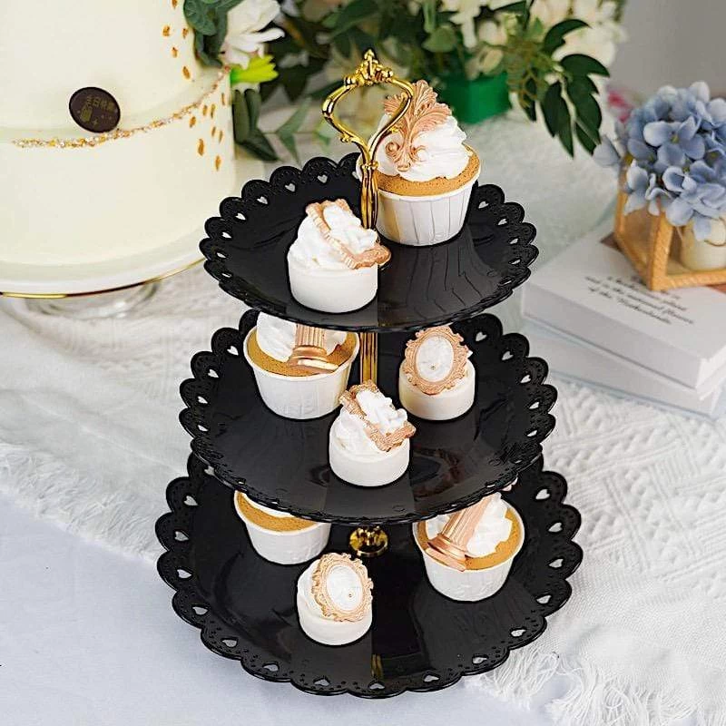 13 In Tall 3 Tier Plastic Cupcake Holder Round Dessert Stand With Hearts Trim - Image 7