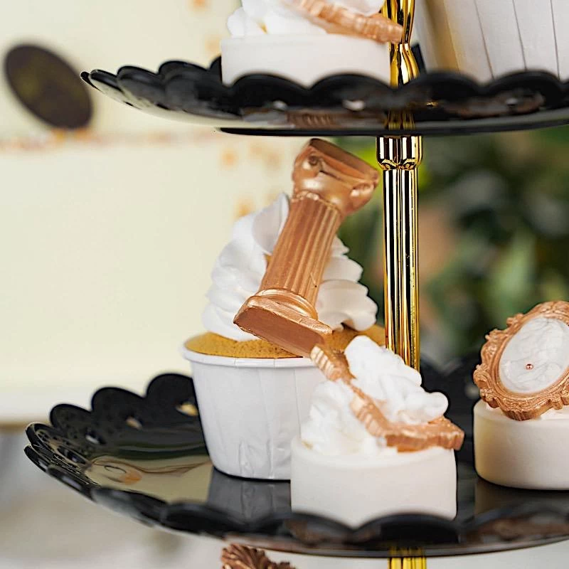 13 In Tall 3 Tier Plastic Cupcake Holder Round Dessert Stand With Hearts Trim - Image 9