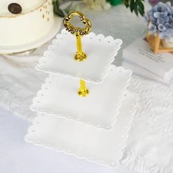 13 In Tall 3 Tier Plastic Cupcake Holder Square Dessert Stand With Hearts Trim