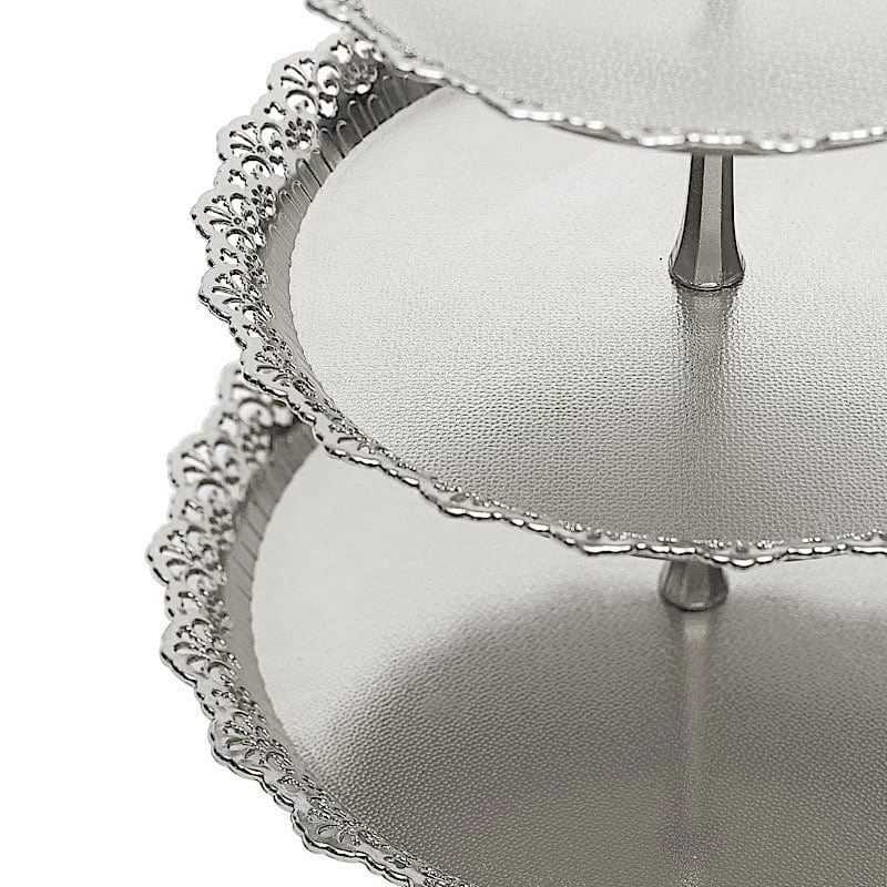 15 In Metallic Gold 3 Tier Plastic Cupcake Stand Round Dessert Display Tower With Lace Cut Trim - Image 20