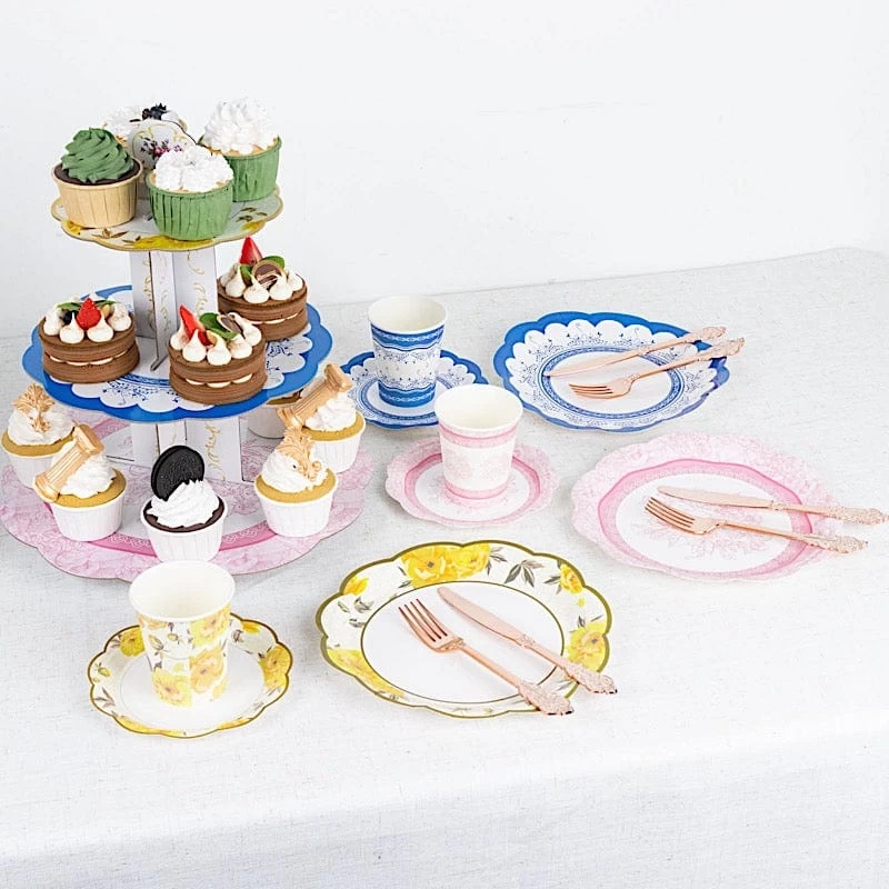 2 Assorted 14 In Round 3 Tier Floral Cupcake Stands Dessert Pedestals - Image 10