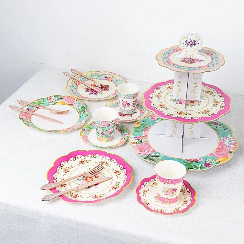 2 Assorted 14 In Round 3 Tier Floral Cupcake Stands Dessert Pedestals - Image 7