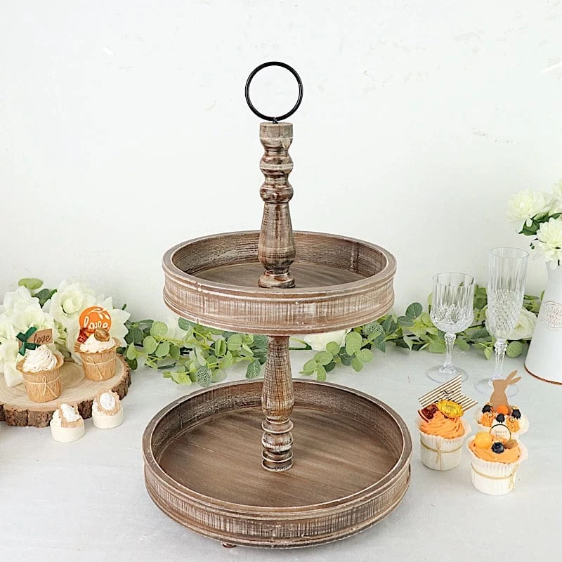 20 In 2 Tier Brown Wooden Dessert Stand Cupcake Serving Tray - Image 3