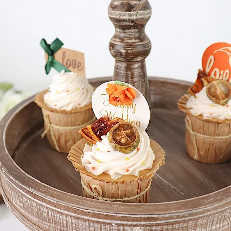 20 In 2 Tier Brown Wooden Dessert Stand Cupcake Serving Tray - Image 5