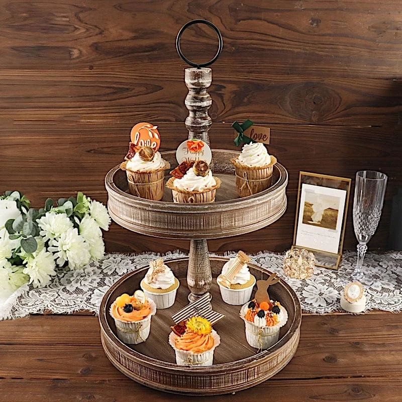 20 In 2 Tier Brown Wooden Dessert Stand Cupcake Serving Tray - Image 2