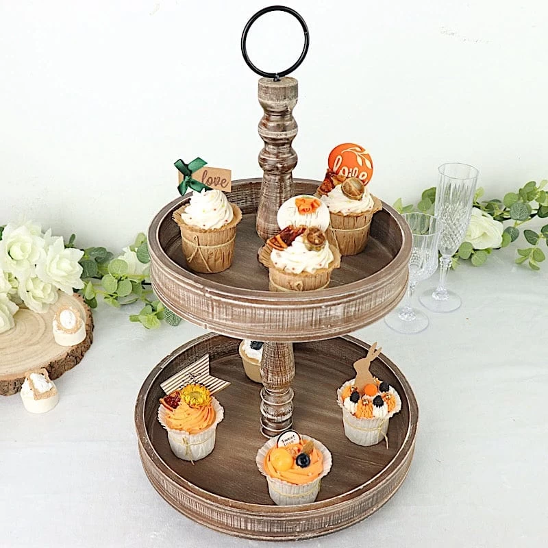 20 In 2 Tier Brown Wooden Dessert Stand Cupcake Serving Tray - Image 9