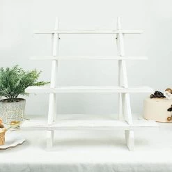 21 In Whitewashed 4 Tier Wooden Cupcake Holder Ladder Dessert Display Stand