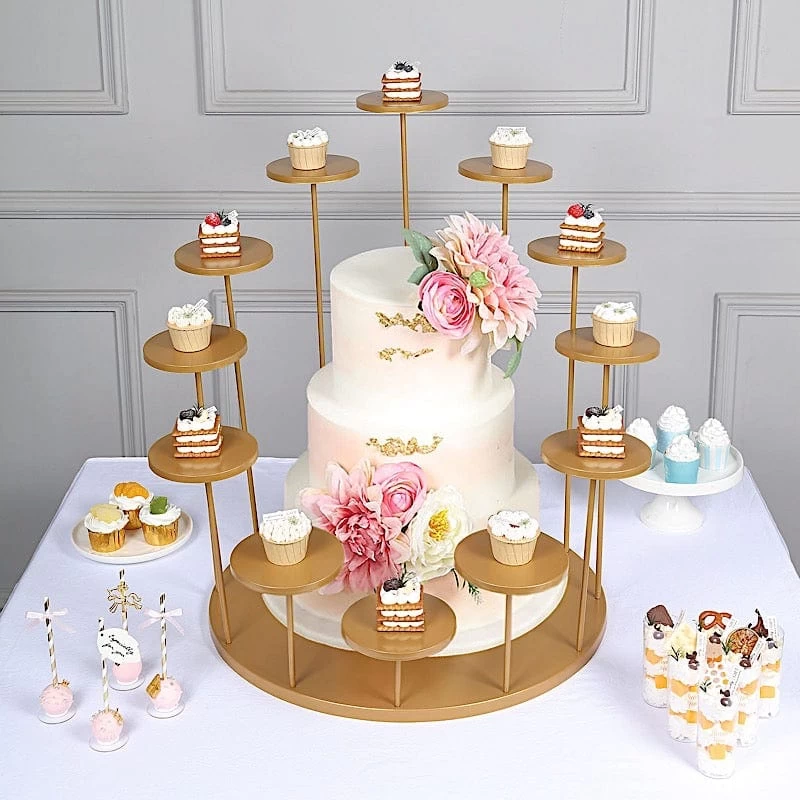 29 In Gold 12 Arm Tiered Round Metal Cupcake Holder Dessert Display Stand - Image 3