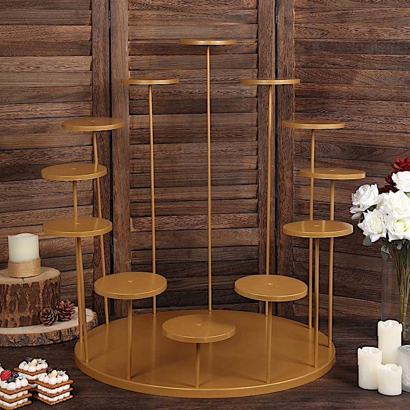 29 In Gold 12 Arm Tiered Round Metal Cupcake Holder Dessert Display Stand - Image 7
