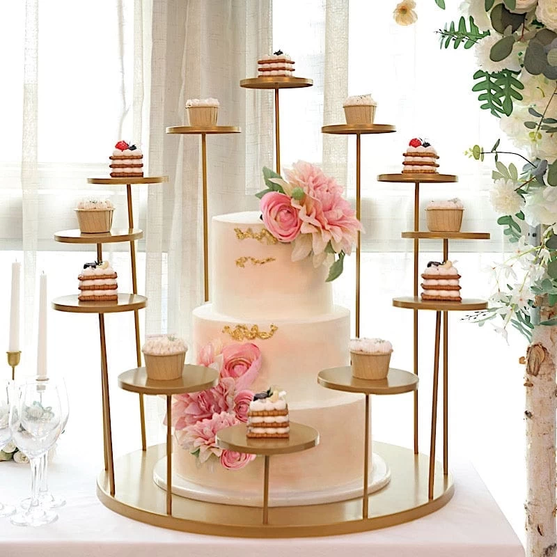 29 In Gold 12 Arm Tiered Round Metal Cupcake Holder Dessert Display Stand - Image 2