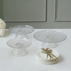3 Clear Plastic Cupcake Display Stands Pressed Design Stackable Dessert Pedestals