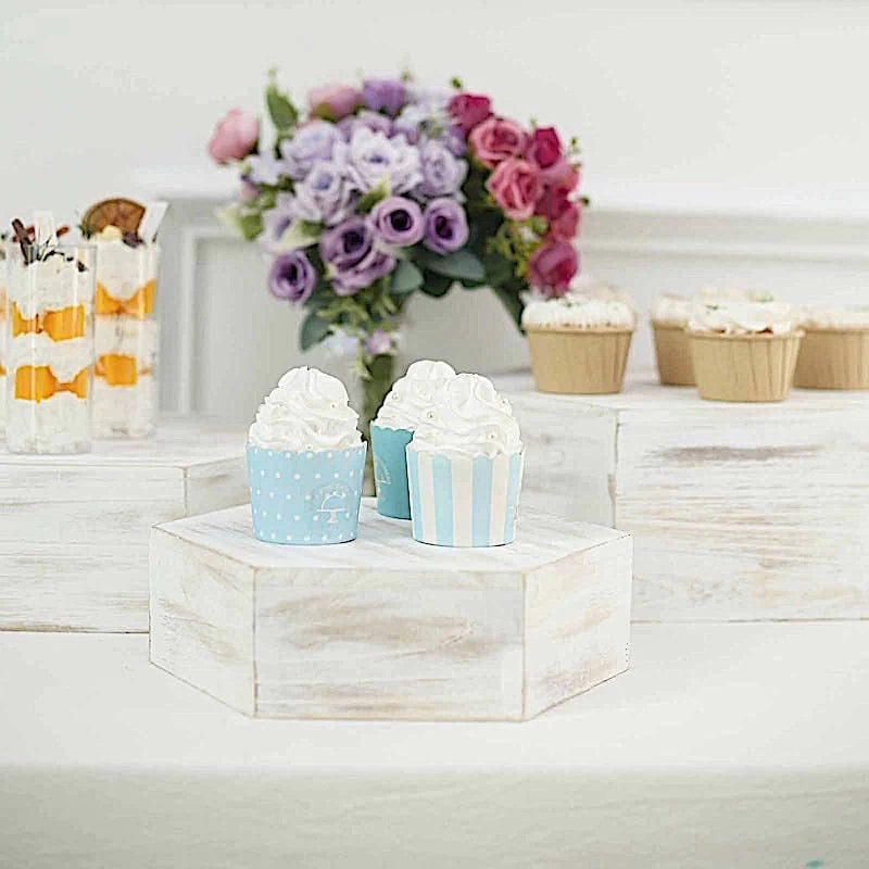 3 Whitewashed Wooden Cake Stand Hexagonal Dessert Display Boxes - Image 7