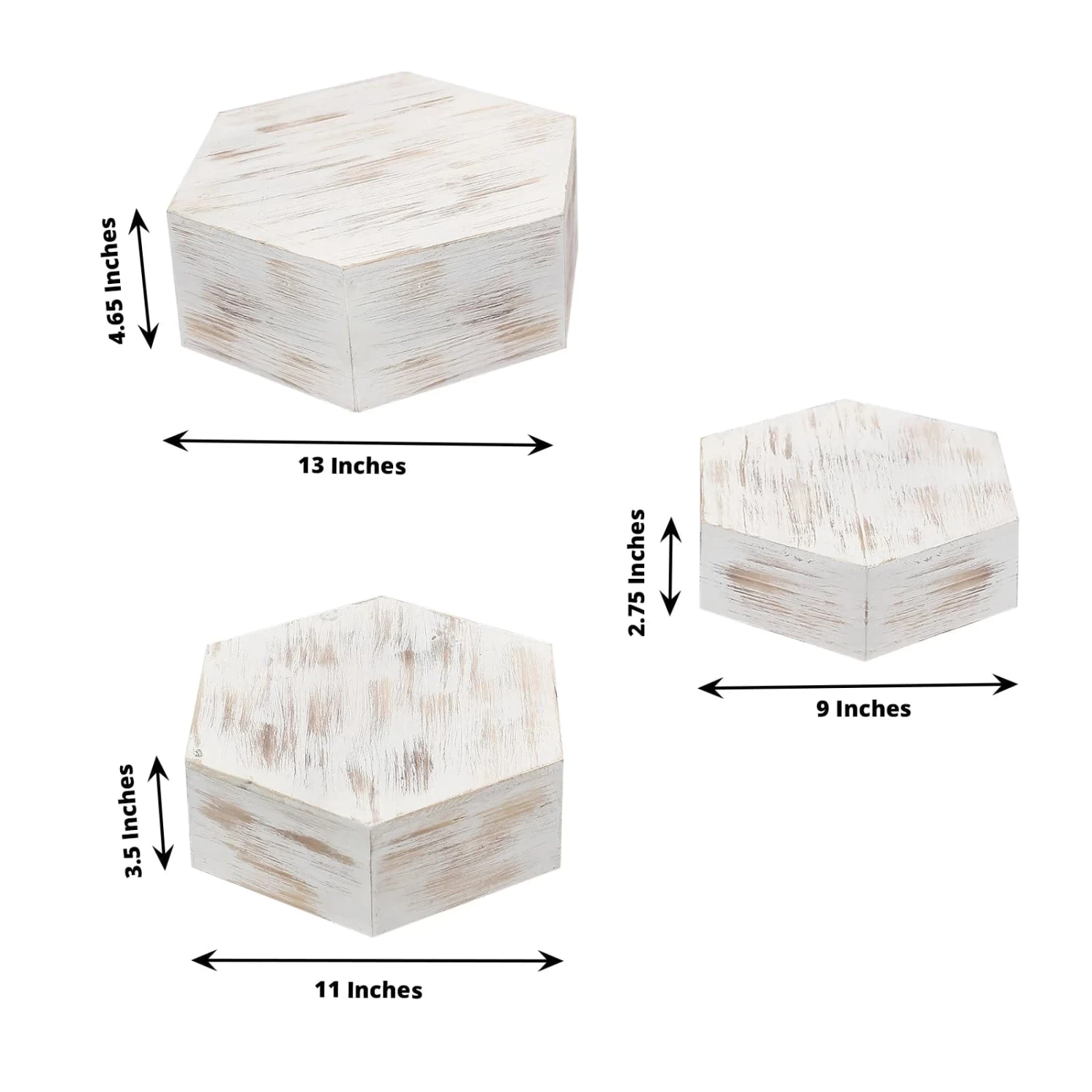 3 Whitewashed Wooden Cake Stand Hexagonal Dessert Display Boxes - Image 4