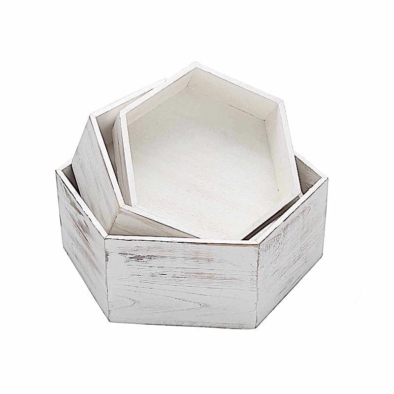 3 Whitewashed Wooden Cake Stand Hexagonal Dessert Display Boxes - Image 10