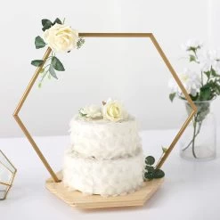 Gold Geometric Hexagon Wood With Metal Arch Cake Display Stand