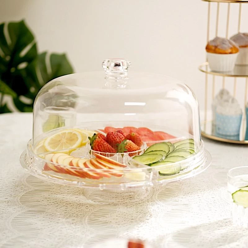12" Clear Acrylic Cake Stand With Dome 6 In 1 Multifunctional Serving Platter