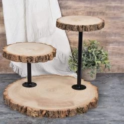 14 In 3 Tier Brown With Black Round Natural Wood Dessert Stand