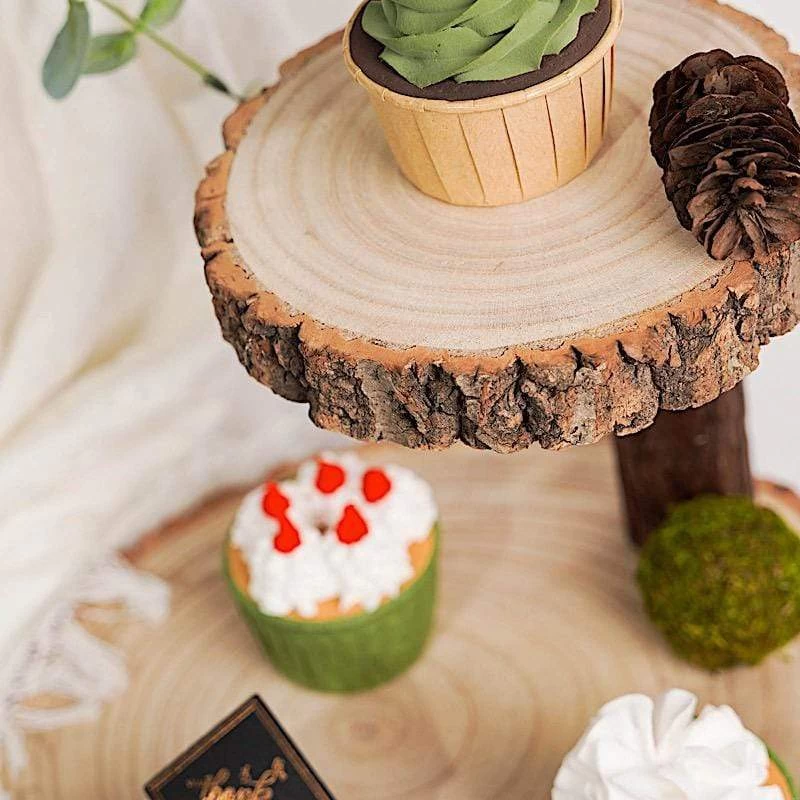 8 In Tall 2 Tier Brown Natural Wood Stand Round Dessert Server Centerpiece - Image 15