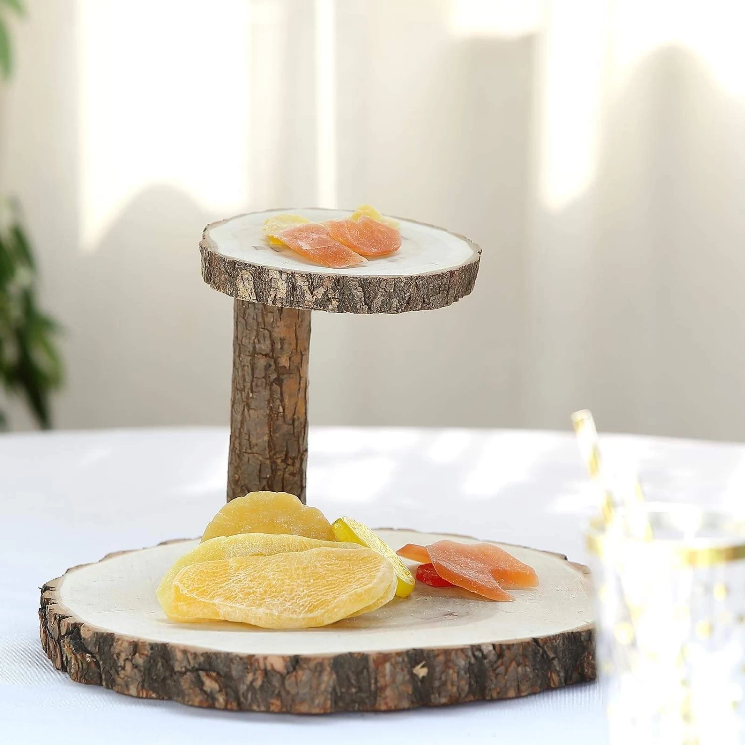 8 In Tall 2 Tier Brown Natural Wood Stand Round Dessert Server Centerpiece - Image 5
