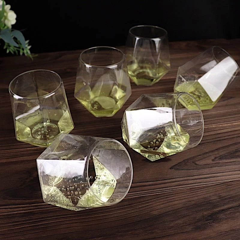12 Clear 12 Oz Disposable Geometric Plastic Stemless Wine Glasses - Image 2