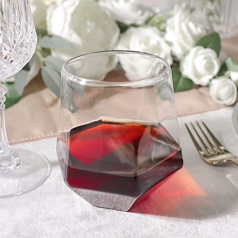 12 Clear 12 Oz Disposable Geometric Plastic Stemless Wine Glasses - Image 3