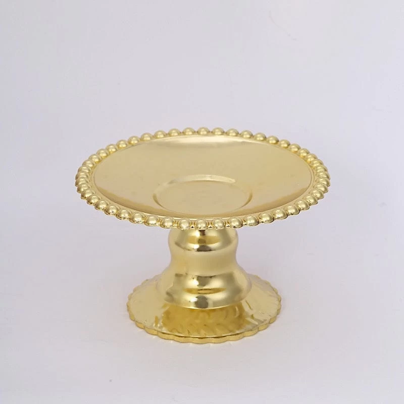 12 Gold 5" Plastic Round Mini Dessert Display Stands Cupcake Pedestals With Beaded Rim - Image 5