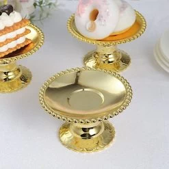 12 Gold 5" Plastic Round Mini Dessert Display Stands Cupcake Pedestals With Beaded Rim