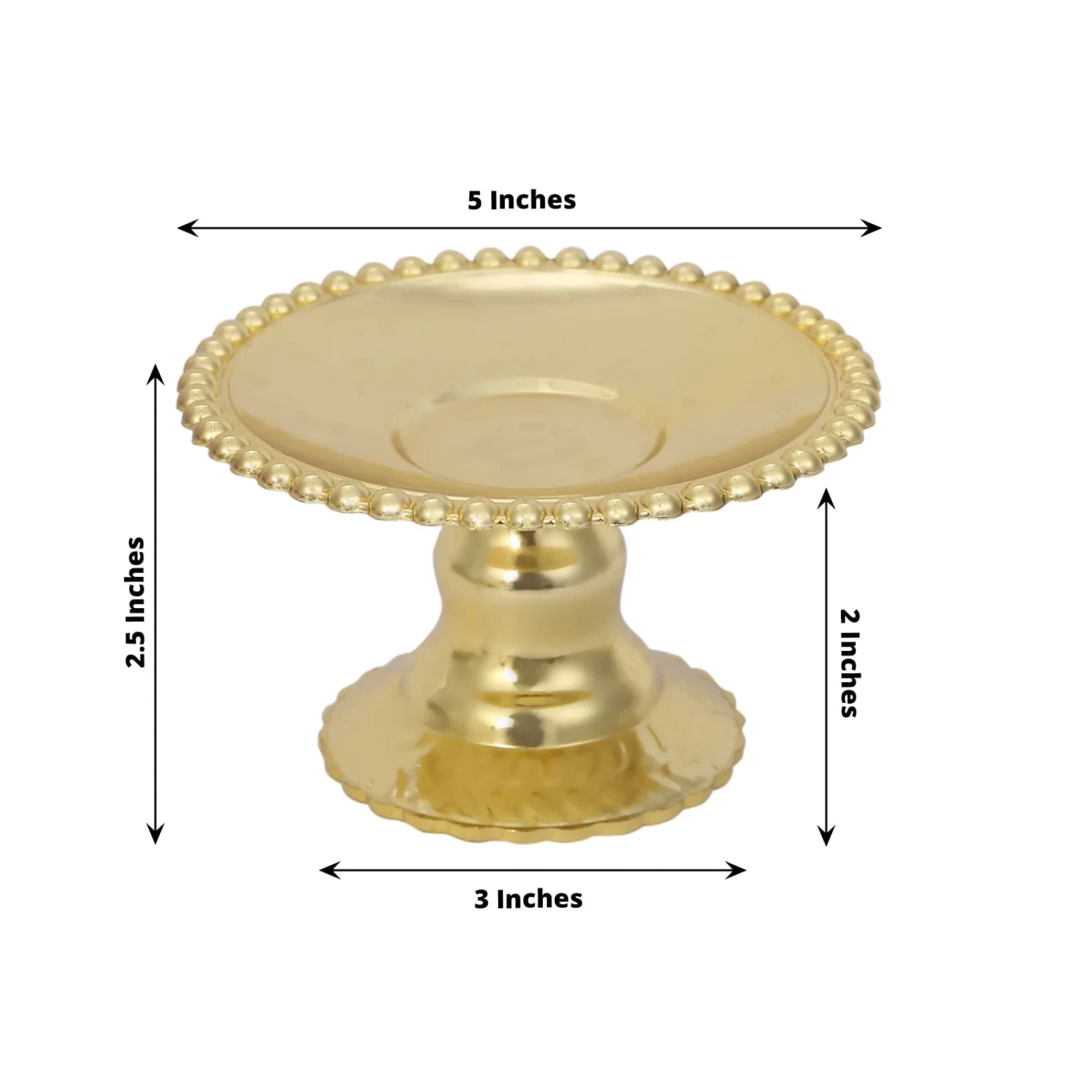 12 Gold 5" Plastic Round Mini Dessert Display Stands Cupcake Pedestals With Beaded Rim - Image 2