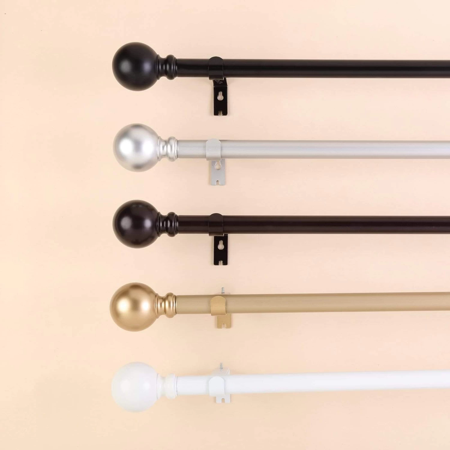 42-126 In Long Adjustable Metal Curtain Rod Set With Round Finials - Image 6