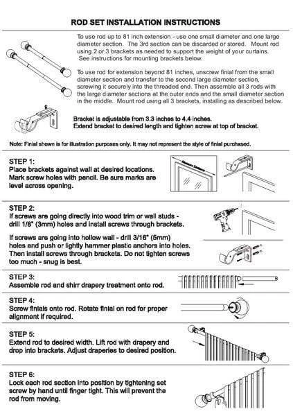 42-126 In Long Adjustable Metal Curtain Rod Set With Round Finials - Image 7